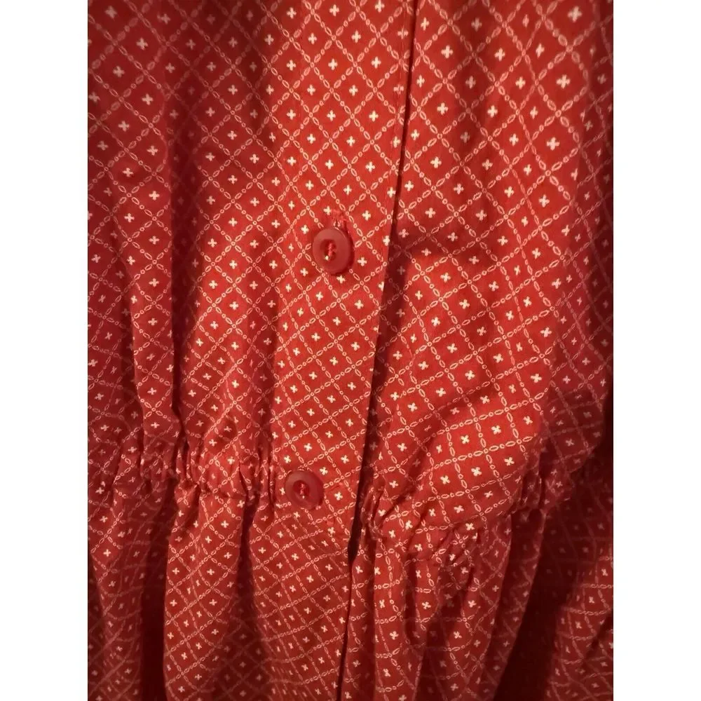 Womens Handmade Modest Dress Grandma Cottage Core XXL Red‎ Button Granny Prairie